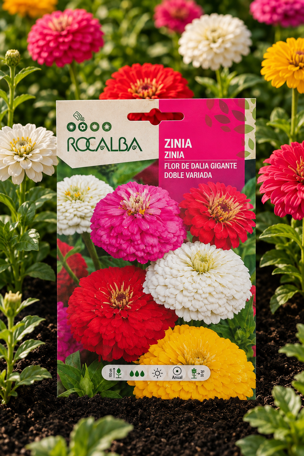 Semillas de 'Zinnia Gigante Doble' Rocalba