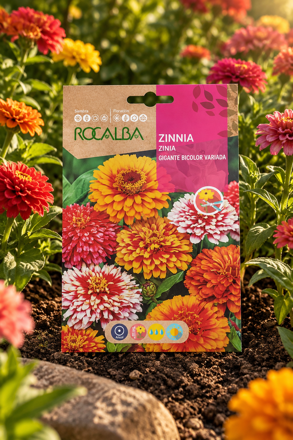 Semillas de Zinnia 'Gigante Bicolor' Rocalba